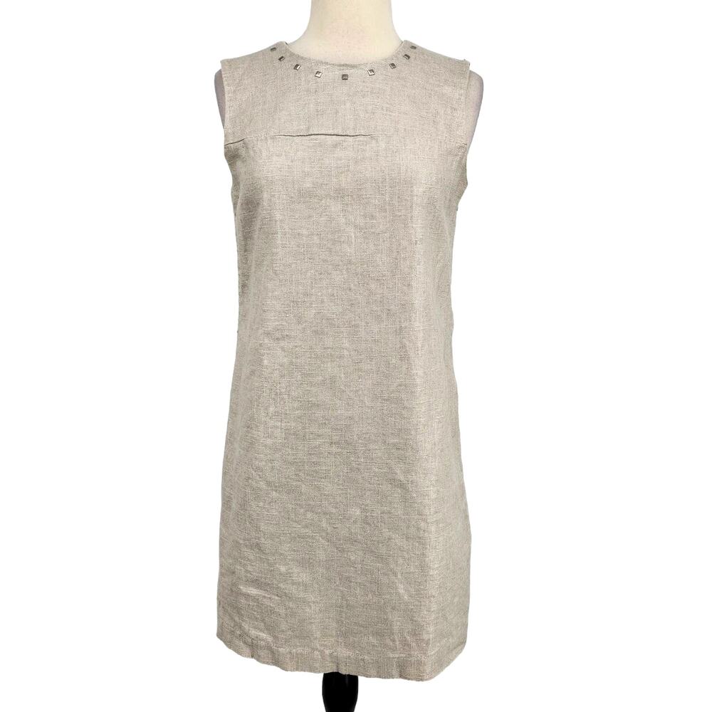 Cynthia Rowley Linen Blend Metallic Coated Studded Shift Dress Women's size 4